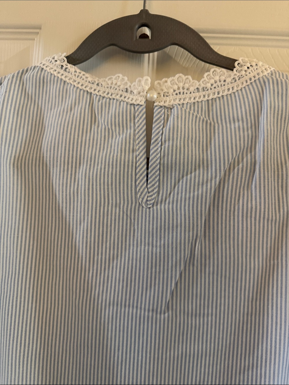 Blue Striped Lace-Trim Blouse - Picture 7 of 7